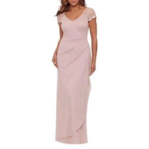 XScape Blush Lace Short Sleeve Embellished Formal Gown  | U.S. Woman’s 10